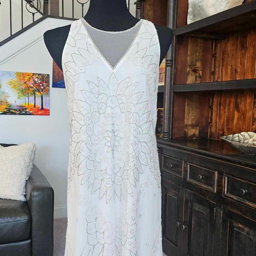 Adriana Papell White Embellished Mini Sheath Dress - Size 6